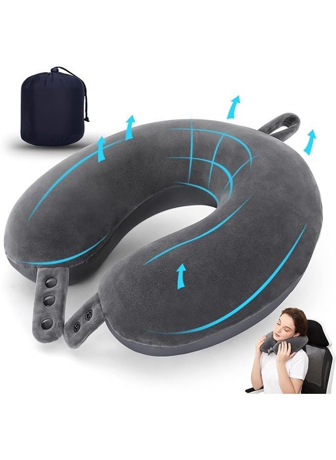 Arabest Travel Neck Pillow, Best Memory Foam Airplane Pillow for Head Support Soft Adjustable Pillow for Plane, Car & Home Recliner Use (Grey)  - Image 1