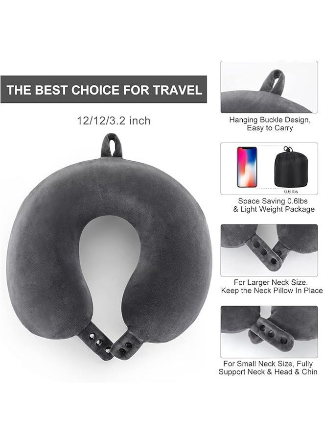Arabest Travel Neck Pillow, Best Memory Foam Airplane Pillow for Head Support Soft Adjustable Pillow for Plane, Car & Home Recliner Use (Grey)  - Image 2
