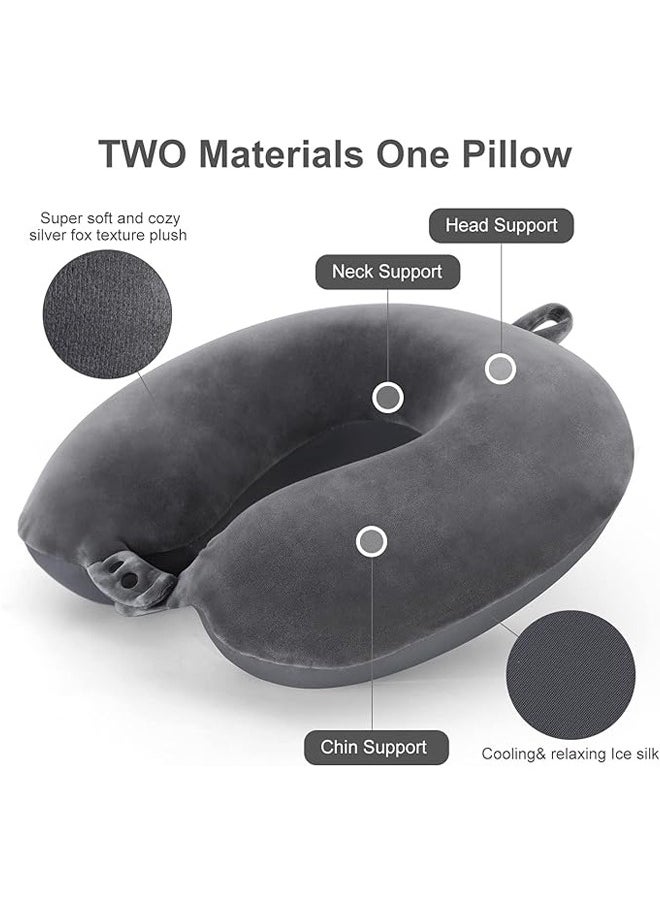 Arabest Travel Neck Pillow, Best Memory Foam Airplane Pillow for Head Support Soft Adjustable Pillow for Plane, Car & Home Recliner Use (Grey)  - Image 3