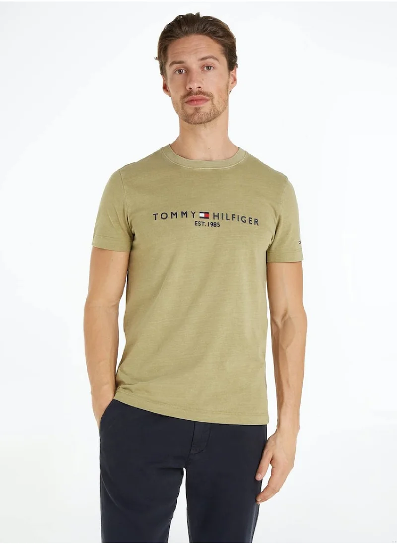 TOMMY HILFIGER Men's GarneMen'st Dye Tommy Logo T-Shirt - Cotton, Green