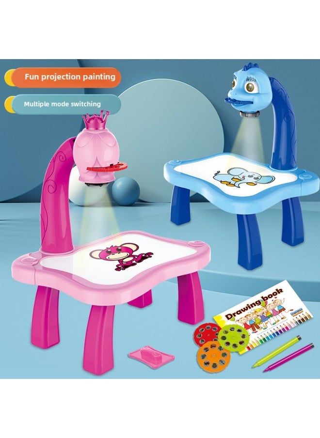 Generic - Children's Projection Drawing Board Cartoon Animal Painting Projector Blackboard Writing Board Graffiti Board Toy E-commerce Box-Color:Dinosaur Blue [charging Version With 48 Patterns]] - Image 1