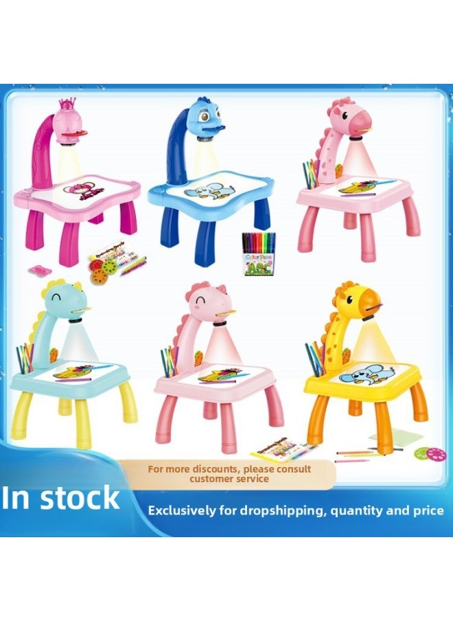 Generic - Children's Projection Drawing Board Cartoon Animal Painting Projector Blackboard Writing Board Graffiti Board Toy E-commerce Box-Color:Dinosaur Blue [charging Version With 48 Patterns]] - Image 1