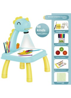 Children's Projection Drawing Board Cartoon Animal Painting Projector Blackboard Writing Board Graffiti Board Toy E-commerce Box-Color:Dinosaur Blue [charging Version With 48 Patterns]]