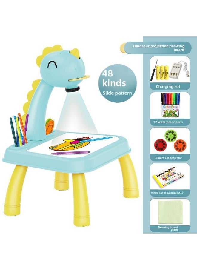 Generic - Children's Projection Drawing Board Cartoon Animal Painting Projector Blackboard Writing Board Graffiti Board Toy E-commerce Box-Color:Dinosaur Blue [charging Version With 48 Patterns]] - Image 1