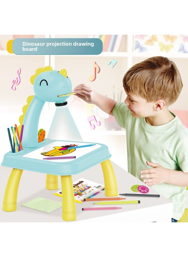 Generic - Children's Projection Drawing Board Cartoon Animal Painting Projector Blackboard Writing Board Graffiti Board Toy E-commerce Box-Color:Dinosaur Blue [charging Version With 48 Patterns]] - Image 1