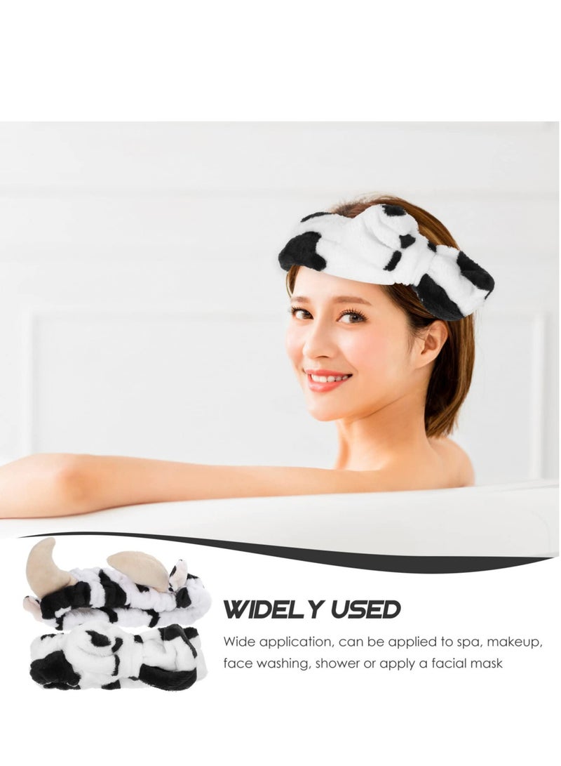 Bath Ears Headbandm, Spa Makeup Headbands Cute, Makeup Kids Wrap Warm Soft Washing Wash Keep Spa Hair Plush Winter for Skincare Head Girls Bow Face Shaped Wraps Pattern(The Cow) - Image 5