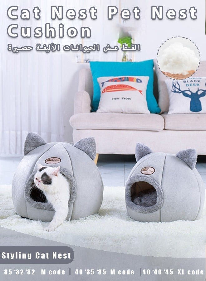Generic Cat House，Cat Resting Bed with Removable Mat ,pet house,Pet Bed Indoor Pet Bed Cat Bed Semi Enclosed Cat Hole Bed Cat Supplies ， Equipped with Washable and Removable Mat Cat tent Animal bed(Grey)  - Image 1