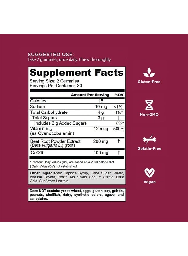 Goli مكمل غذائي، علكة الشمندر للقلب - 60 قطعة - خلاصة إنزيم كيو 10 وجذر الشمندر - خالية من الجلوتين، نباتية، غير معدلة وراثيًا، وخالية من الجيلاتين. غذاء خارق رائع من الطبيعة. - Image 3