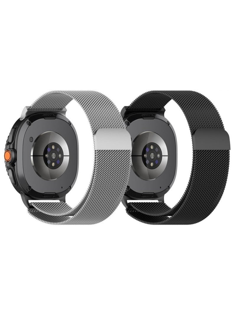 S-Color Replacement Milanese Mesh loop band for Samsung Galaxy Watch 8 40mm 44mm, Wrist Watchband Metal Stainless Steel Bracelet for Galaxy Watch 8 Classic 46mm Black and Silver - Image 1