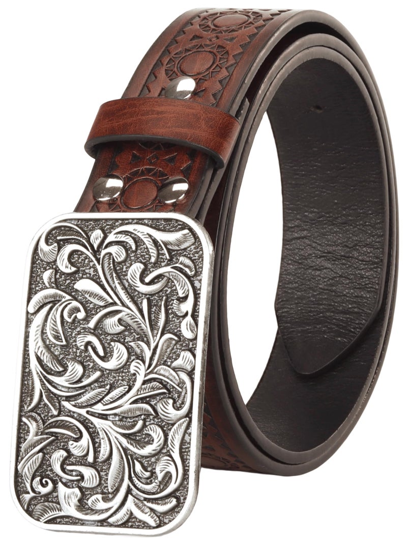 FGSS Western-Leather Belts for Women Classic Cowboy Cowgirl Embossed Belt with Floral Vintage Buckle for Jeans Pants - Image 5