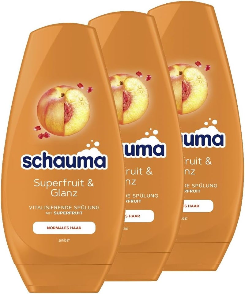 Schauma Schwarzkopf Superfruit Shine Conditioner 3 x 250 ml Revitalising Hair Conditioner with Nourishing Formula Strengthens Hair and Gives a Natural Shine