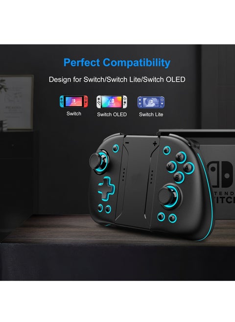 KS47 Wireless Joy Pad Controller for Switch/OLED with 8 Colors Adjustable LED,Hall Effect Joysitck/Back Map on/Turbo(Black)