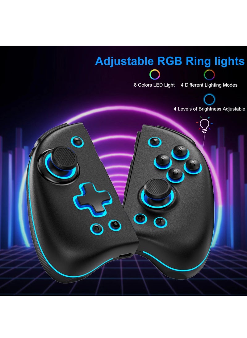 KS47 Wireless Joy Pad Controller for Switch/OLED with 8 Colors Adjustable LED,Hall Effect Joysitck/Back Map on/Turbo(Black)