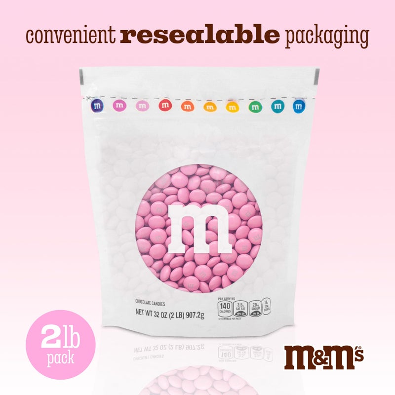 M&Mâ€™S WORLD Pink Milk Chocolate Candy 2lb Resealable Pack for Party Favors Decor Baby Shower Gender Reveal Valentines Day and Dessert Tables - Image 4