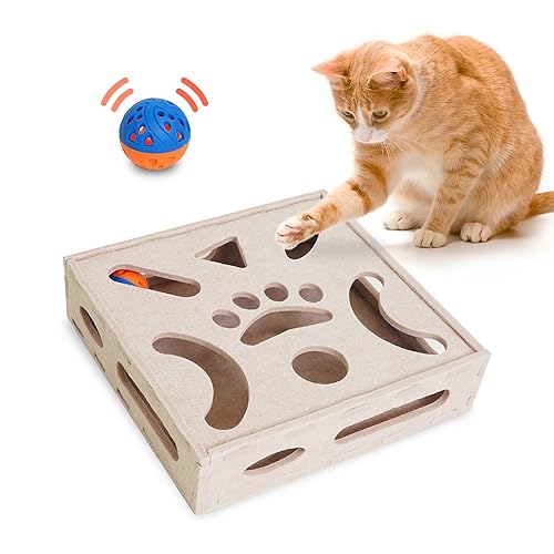 PETKARAY Felt Cat Puzzle Toy Interactive Cat Toys for Indoor Cats Interactive Maze for Kitten Felt Puzzle Box with Ball Beige - Image 1