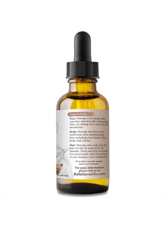 Bella Terra Oils زيت الأركان المغربي. 2 أونصة. 100% نقي. مضغوط على البارد. غير مكرر. مكون واحد. غير كوميدوغيني. غني بفيتامين E. مرطب طبيعي. للشعر، البشرة، اللحية، علامات التمدد. - Image 3