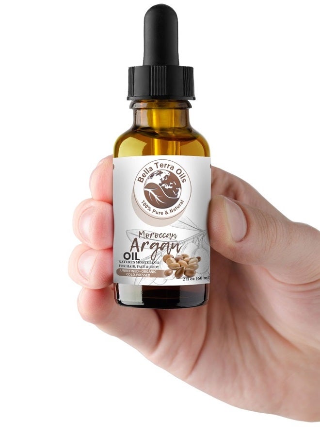 Bella Terra Oils زيت الأركان المغربي. 2 أونصة. 100% نقي. مضغوط على البارد. غير مكرر. مكون واحد. غير كوميدوغيني. غني بفيتامين E. مرطب طبيعي. للشعر، البشرة، اللحية، علامات التمدد. - Image 4