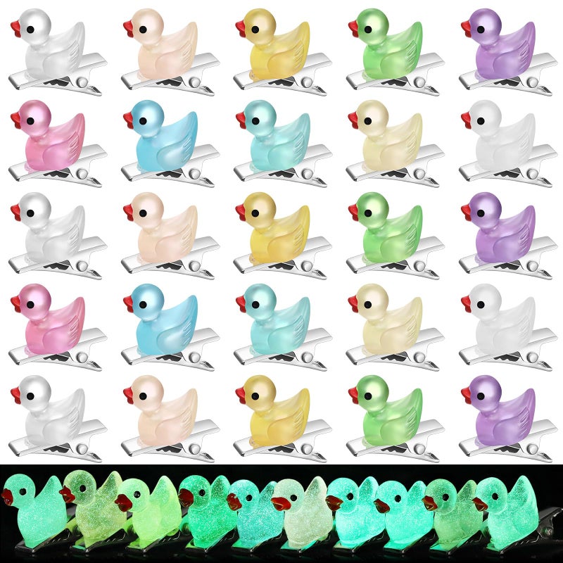 Luinabio 30 Pcs Mini Glow in the Dark Hair Clips Rave Hair Clips for Women Carnival Music Festival Holiday Party Supplies (Duck) - Image 1