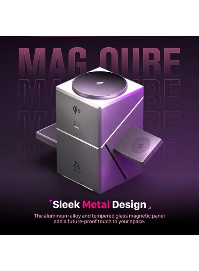 Mag Qube Qi2 3-in-1 Magnetic Wireless Charger – 15W Fast Charging Station for iPhone 12, 13, 14, 15, 16 Series, Apple Watch, and AirPods – Magnetic Qi2 Intelligent Wireless Dock with Foldable Design and LED Indicator for Home or Travel Use