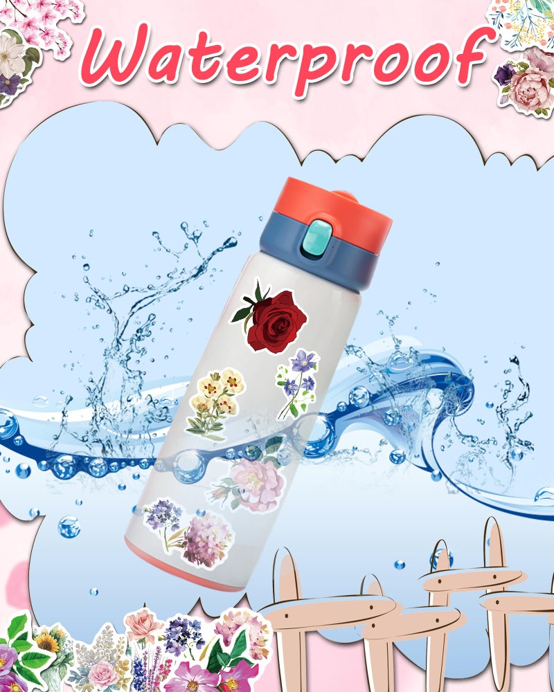 AOWDIAO 150 Pcs Flower Stickers Waterproof Floral Vinyl Stickers Decals for Water Bottles Laptop Scrapbooking Journaling - Image 5