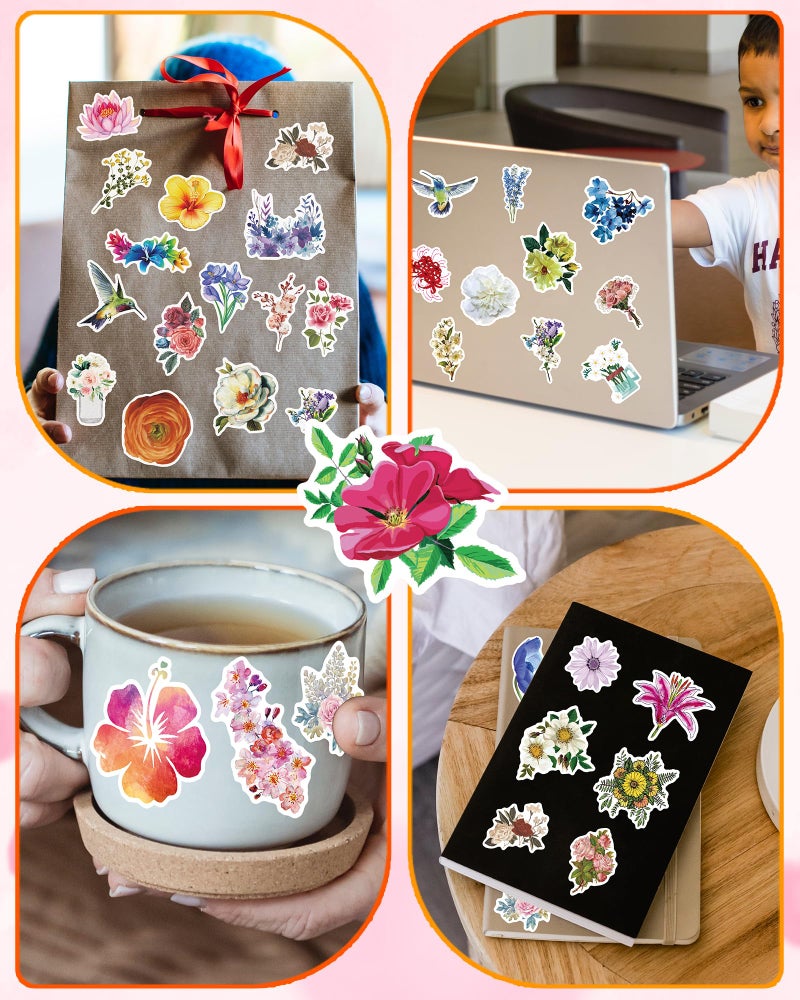 AOWDIAO 150 Pcs Flower Stickers Waterproof Floral Vinyl Stickers Decals for Water Bottles Laptop Scrapbooking Journaling - Image 3