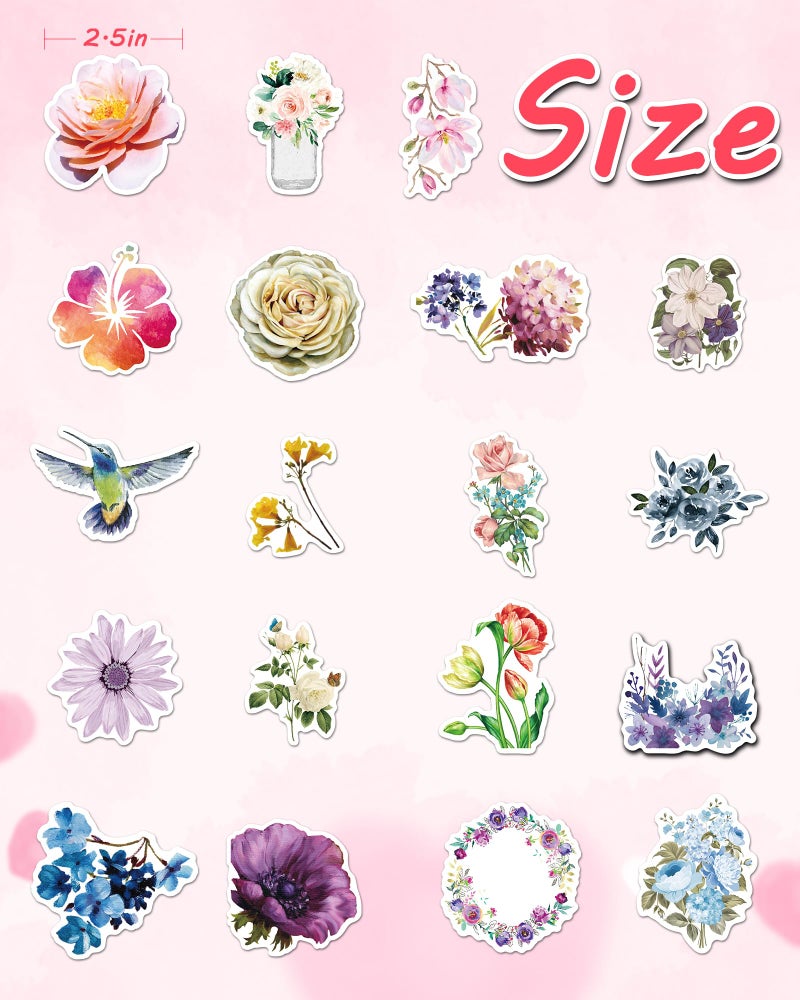 AOWDIAO 150 Pcs Flower Stickers Waterproof Floral Vinyl Stickers Decals for Water Bottles Laptop Scrapbooking Journaling - Image 4