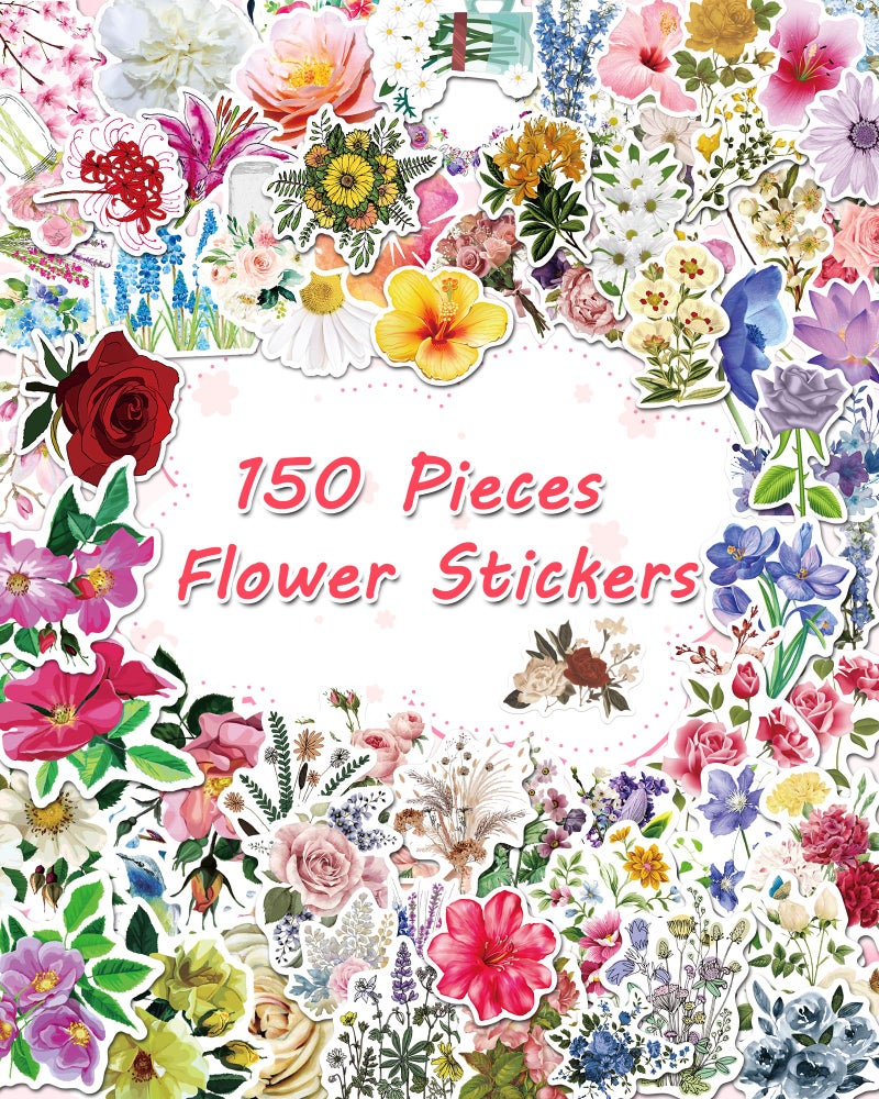 AOWDIAO 150 Pcs Flower Stickers Waterproof Floral Vinyl Stickers Decals for Water Bottles Laptop Scrapbooking Journaling - Image 2