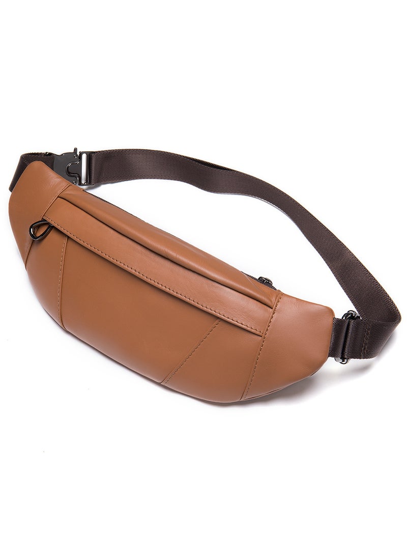 Generic Genuine Leather Mens Waist Bag Mobile Phone Bag Business First Layer Cowhide Chest Bag Multi-Function Sports Single Shoulder Slant Cross Small Bag 7435 brown 
