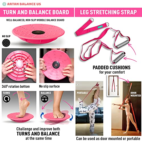 Artan Balance Leg Stretching Strap and Ballet Balance Board, 2 Pc. Set, Stretching, Disc Core Trainer and Flexibility Equipment for Dance, Gymnastics, Cheer or Figure Skating, Portable - Image 3