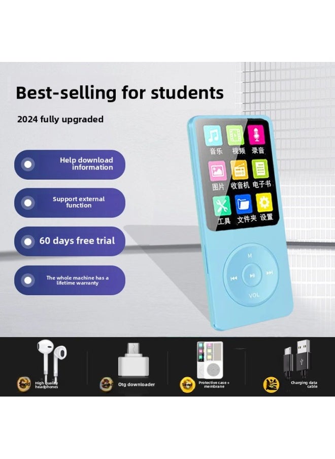Generic Student Version Mp3 Player Walkman Mp4 Music English Small Mp5 Plug-in Compact Portable Outside-Body Color:Sky Blue [free Headphones/protective Case/otg/lanyard]-Memory Capacity:32gb [lifetime Warranty + Broken Screen Insurance + 60 Days Free Trial] - [cost-effectiveness] Official  - Image 1