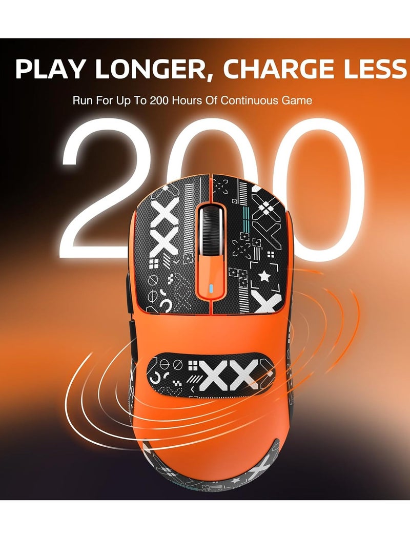 Attack Shark ماوس ألعاب لاسلكي خفيف الوزن X3 مع وضع ثلاثي 2.4G/USB-C سلكي/Bluetooth، 26K DPI، مستشعر بصري PAW3395، مفتاح Kailh GM8.0، 5 أزرار قابلة للبرمجة لجهاز الكمبيوتر/ويندوز/ماك (برتقالي + ملصقات) - Image 2