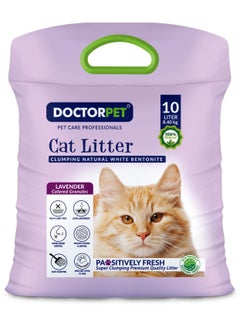 DOCTERPET Doctor Pet Cat Litter Lavender 10L – 100% Natural Clumping Bentonite,Scented, Ultra Absorbent,Easy Scooping, Dust-Free, Odor Control, Easy Scooping, Hypoallergenic & Non-Stick Paw Formula  - Image 1