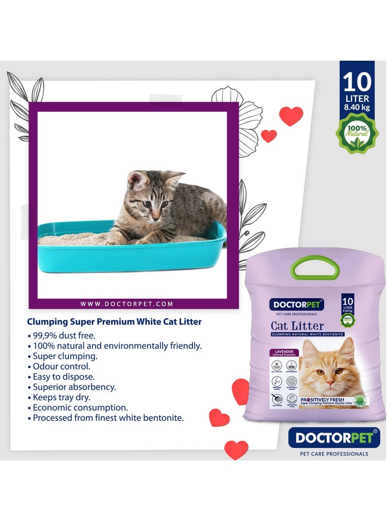 Doctor Pet Cat Litter Lavender 10L – 100% Natural Clumping Bentonite,Scented, Ultra Absorbent,Easy Scooping, Dust-Free, Odor Control, Easy Scooping, Hypoallergenic & Non-Stick Paw Formula