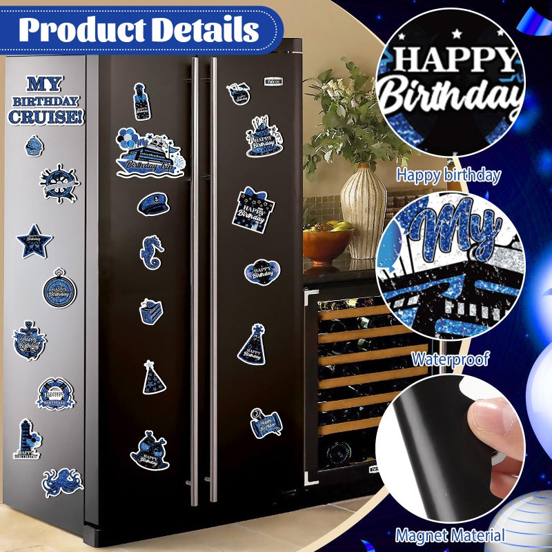 Wayyogh My Birthday Cruise Door Magnets Decorations, Blue Black Silver Happy Birthday Cruise Ship Door Decor Magnetic for Women Men Girls Boys Anniversary Party Supplies Door Refrigerator Fridge Car Kitchen - Image 2