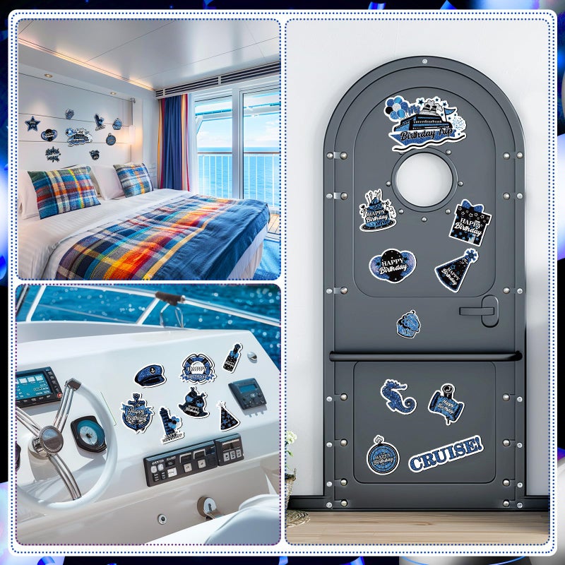 Wayyogh My Birthday Cruise Door Magnets Decorations, Blue Black Silver Happy Birthday Cruise Ship Door Decor Magnetic for Women Men Girls Boys Anniversary Party Supplies Door Refrigerator Fridge Car Kitchen - Image 5