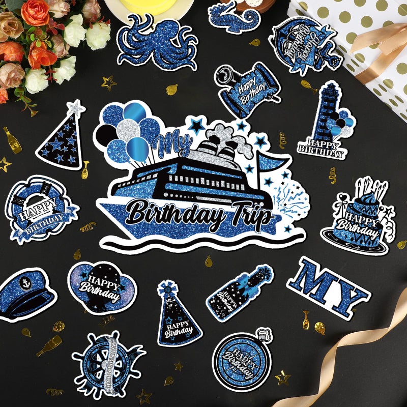 Wayyogh My Birthday Cruise Door Magnets Decorations, Blue Black Silver Happy Birthday Cruise Ship Door Decor Magnetic for Women Men Girls Boys Anniversary Party Supplies Door Refrigerator Fridge Car Kitchen - Image 3