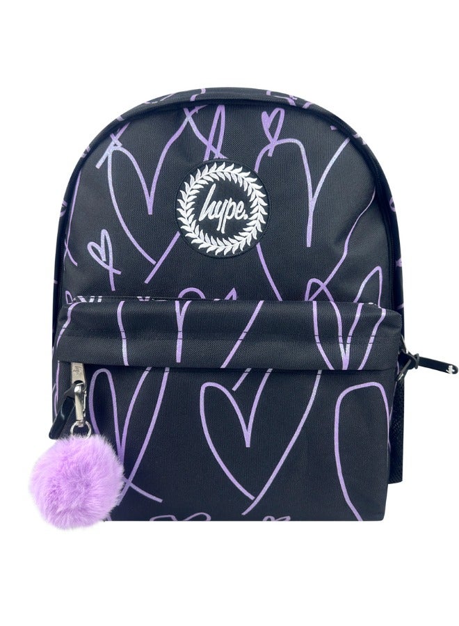 JUST HYPE Iconic Backpack - Purple Glitter Scribble Hearts - Image 1