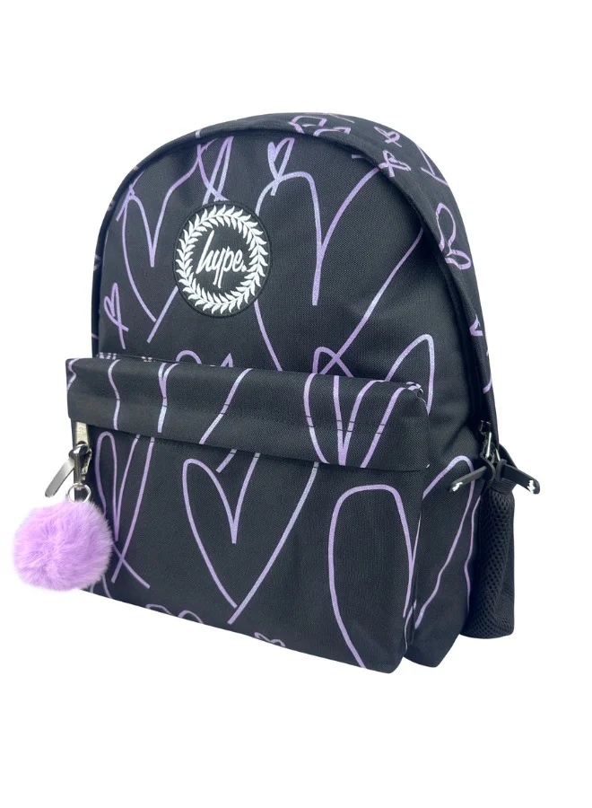 JUST HYPE Iconic Backpack - Purple Glitter Scribble Hearts