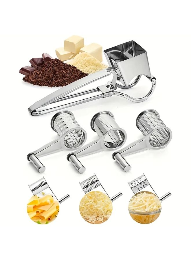1 Set Multifunctional Hand Cranked Stainless Steel Cheese Grater With 3 Planers And Bracket Food Grade Safety Kitchen Tool Easy Efficient - Image 1