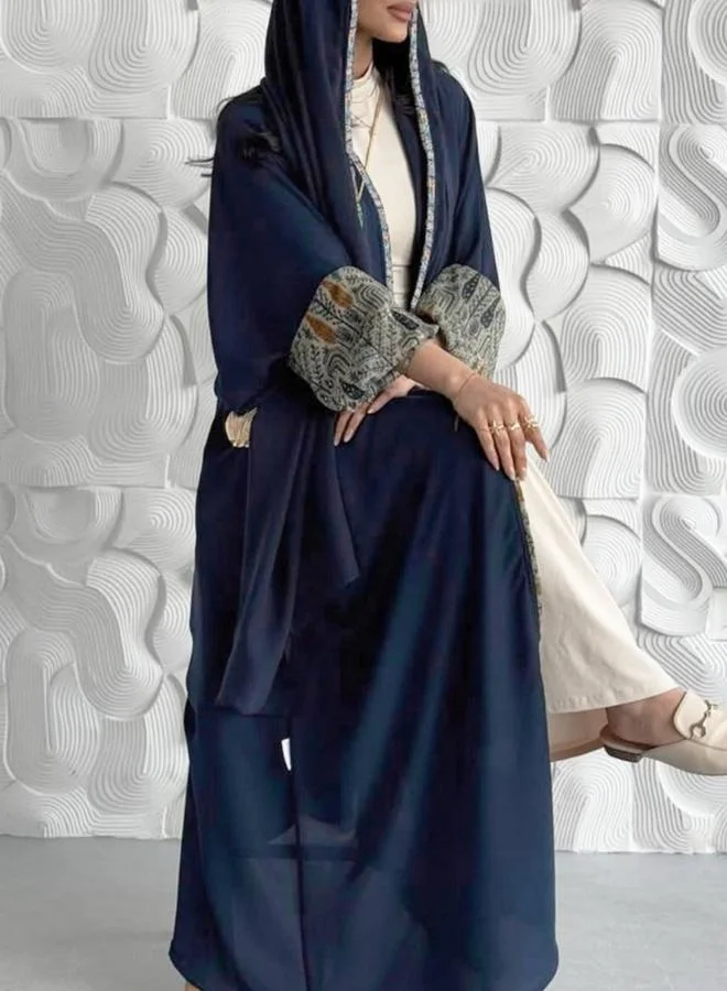 Take Two Printed Cuff Blue Open Abaya