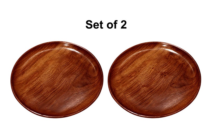 Woodiva Sheesham Wooden Round Serving Tray/Platter/Handcrafted Wooden Snack Plates for Dry Fruits, Sweets, Home & Kitchen Décor (8 Inch – Set of 2) - Image 3