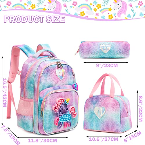 Meetbelify Unicorn Backpack for Girls Backpacks for Elementary School Bag with Lunch Box Kids Cute Tie Dye Backpack Set for Girls Age 68 - Image 3