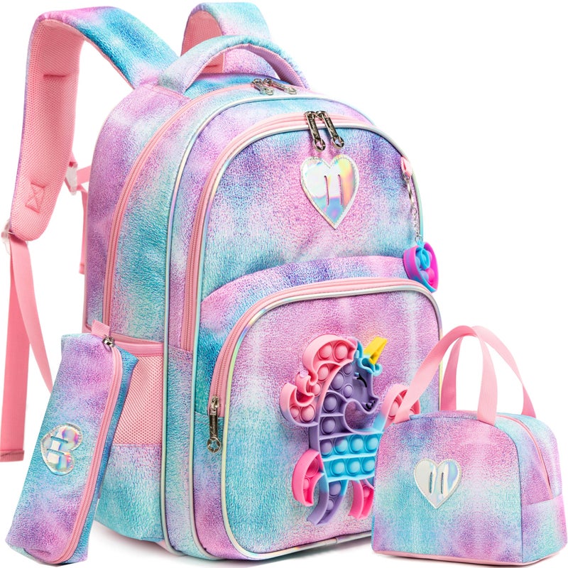 Meetbelify Unicorn Backpack for Girls Backpacks for Elementary School Bag with Lunch Box Kids Cute Tie Dye Backpack Set for Girls Age 68 - Image 2