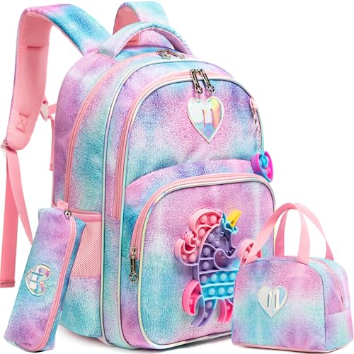 Meetbelify Unicorn Backpack for Girls Backpacks for Elementary School Bag with Lunch Box Kids Cute Tie Dye Backpack Set for Girls Age 68 - Image 1