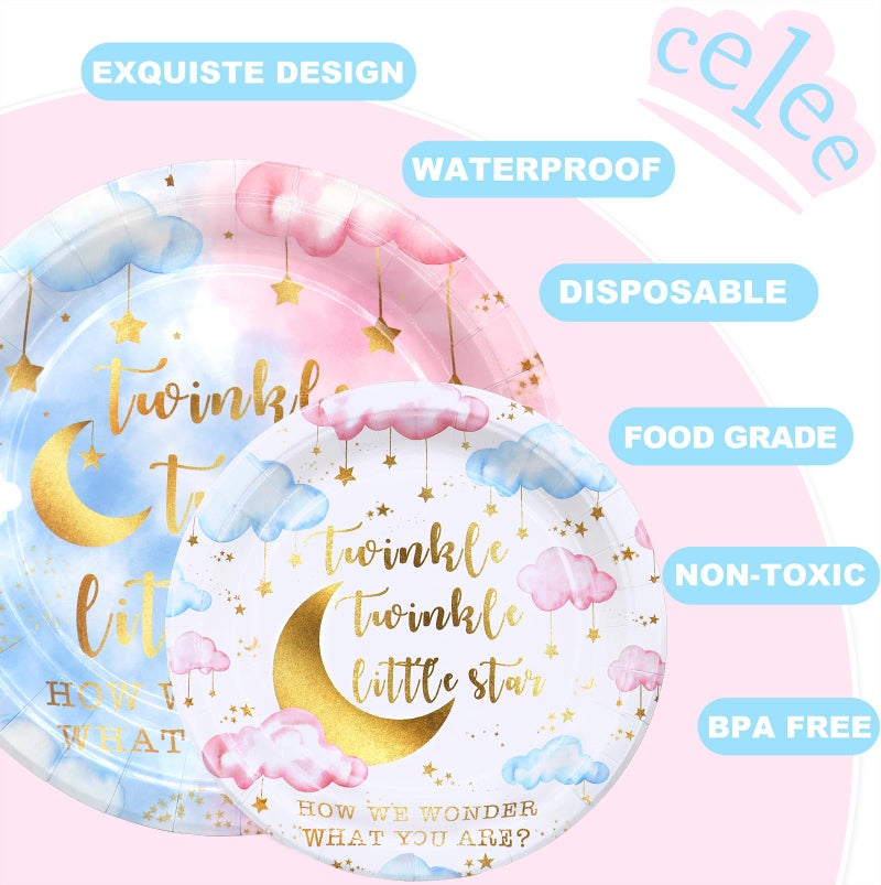 Celee Twinkle Twinkle Little Star Gender Reveal Party Supplies â€“ 80PCS Baby Shower Plates, Napkins, and Forks Set for 20 Guests â€“ Pink and Blue Boy or Girl Theme - Image 4