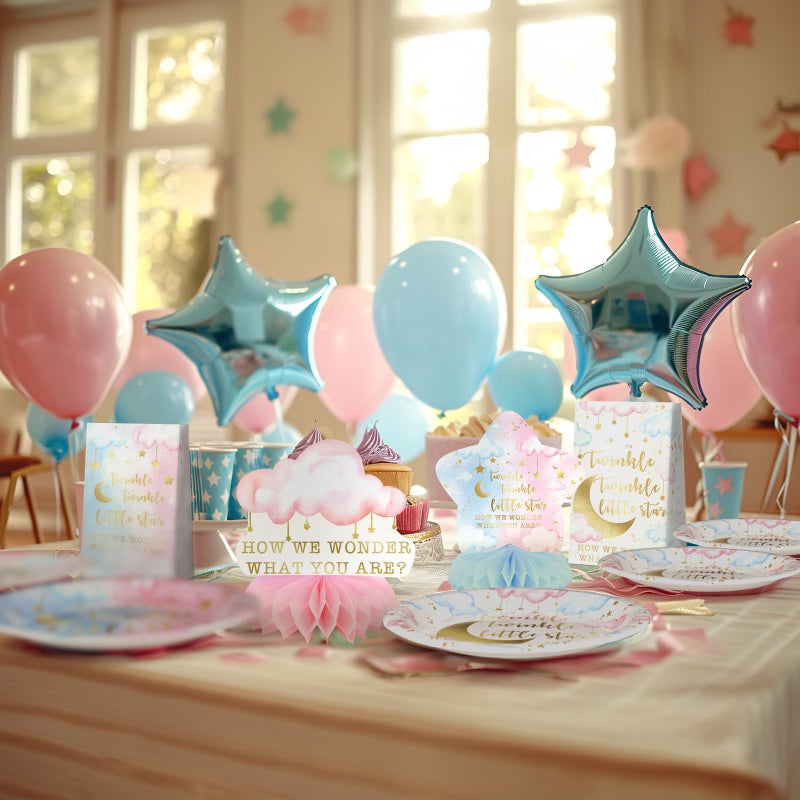 Celee Twinkle Twinkle Little Star Gender Reveal Party Supplies â€“ 80PCS Baby Shower Plates, Napkins, and Forks Set for 20 Guests â€“ Pink and Blue Boy or Girl Theme - Image 5