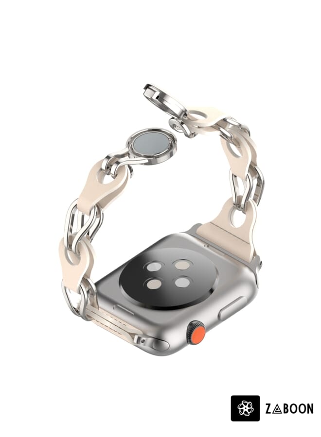 Zaboon Apple Watch Ultra 49mm Hollow Leather Chain Magnetic Buckle Watch Band - Image 5