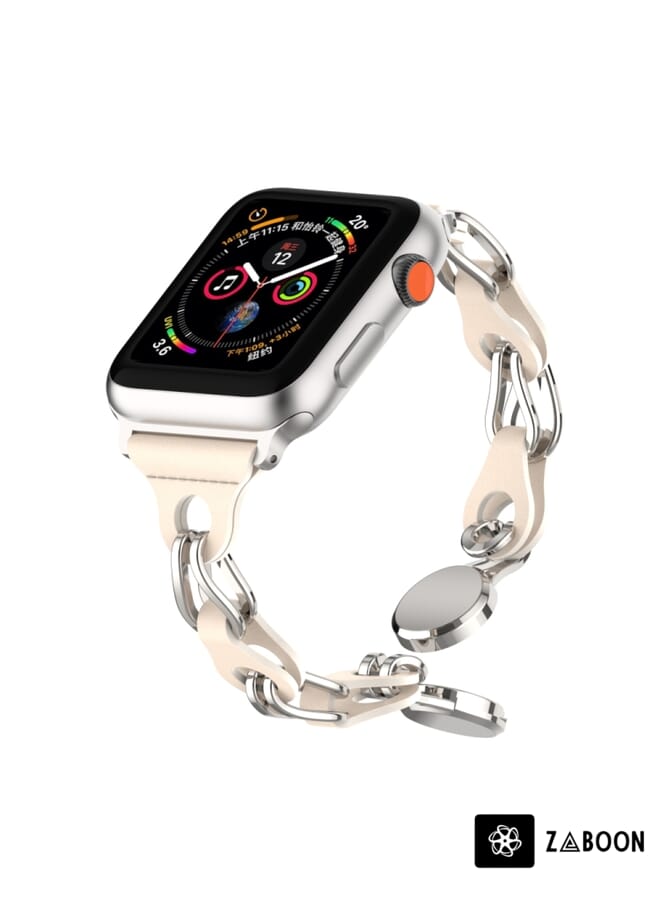 Zaboon Apple Watch Ultra 49mm Hollow Leather Chain Magnetic Buckle Watch Band - Image 3