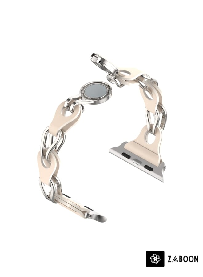 Zaboon Apple Watch Ultra 49mm Hollow Leather Chain Magnetic Buckle Watch Band - Image 2