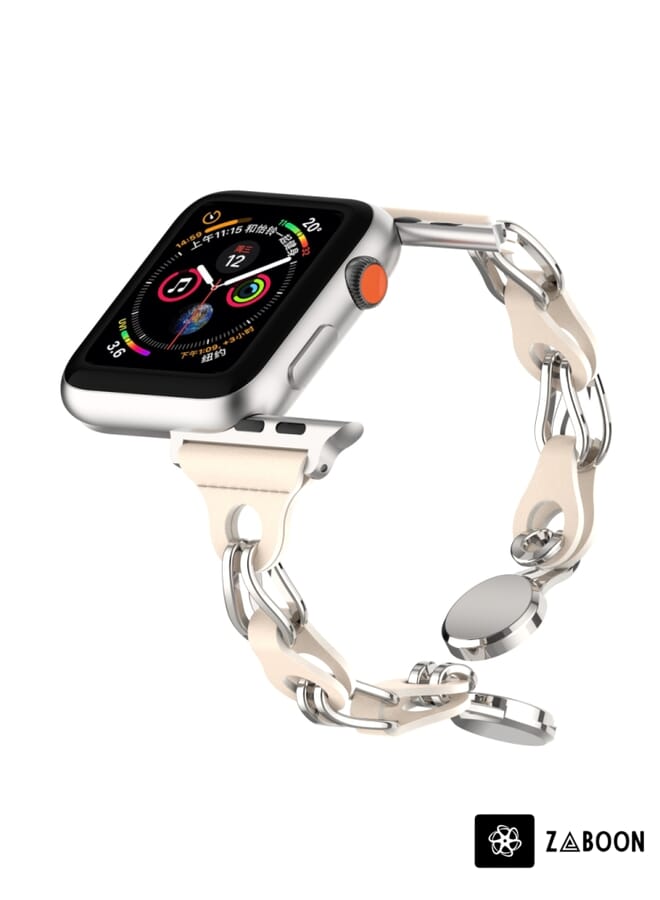 Zaboon Apple Watch Ultra 49mm Hollow Leather Chain Magnetic Buckle Watch Band - Image 4